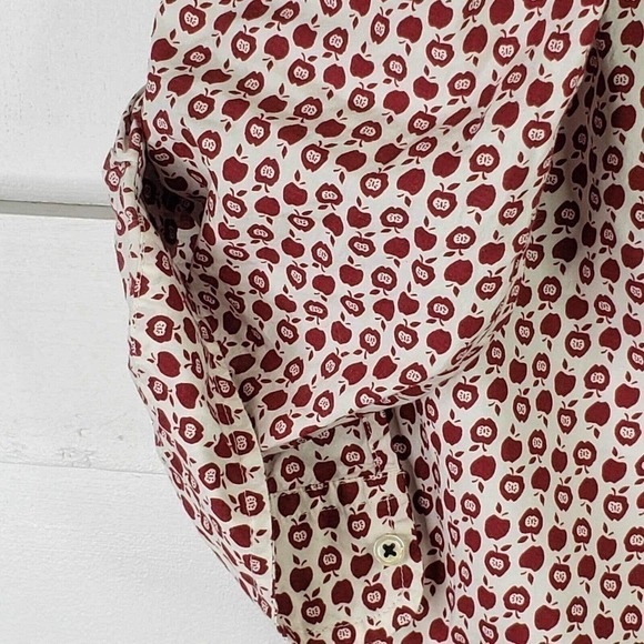 Talbots Button Down Shirt Novelty Print Apple Size 14 P Teacher Cotton LS - Picture 8 of 11